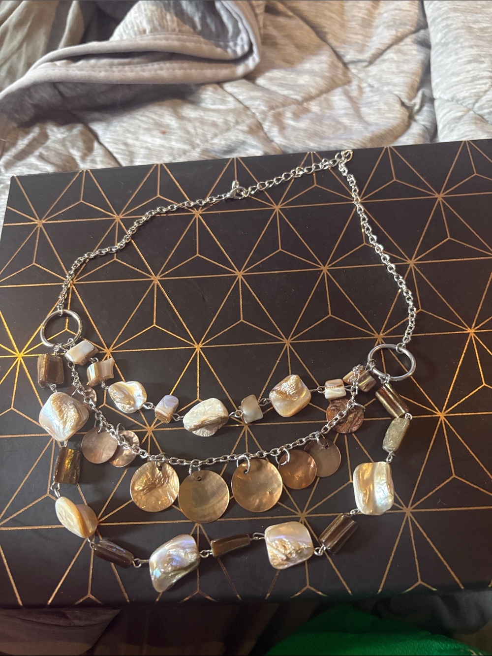 Silver-Tone Natural Pearl and Shell Dangle Necklace
